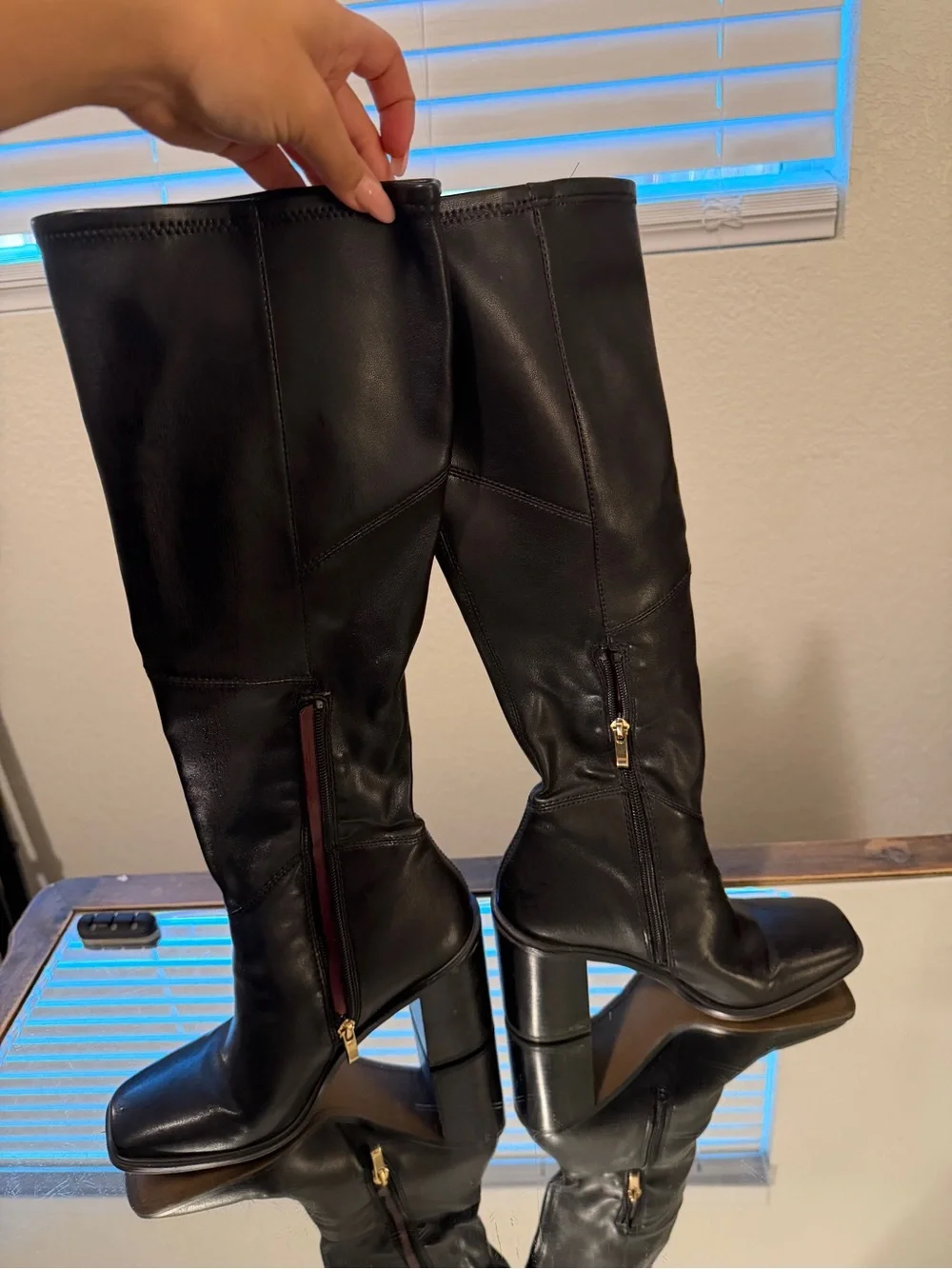 Franco Sarto Black Over-the-Knee Leather Heeled Boots